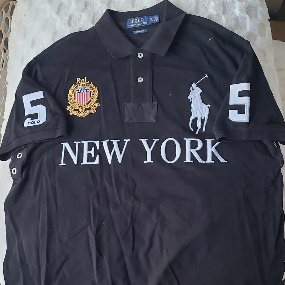 Ralph Lauren Black Polo with White and Gold Accents